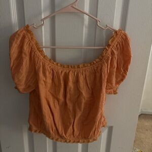 American Eagle Outfitters Orange Off-Shoulder Peasant Crop Top